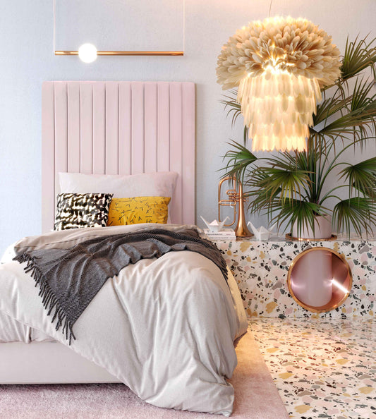 Arabelle Blush Velvet Bed in Twin