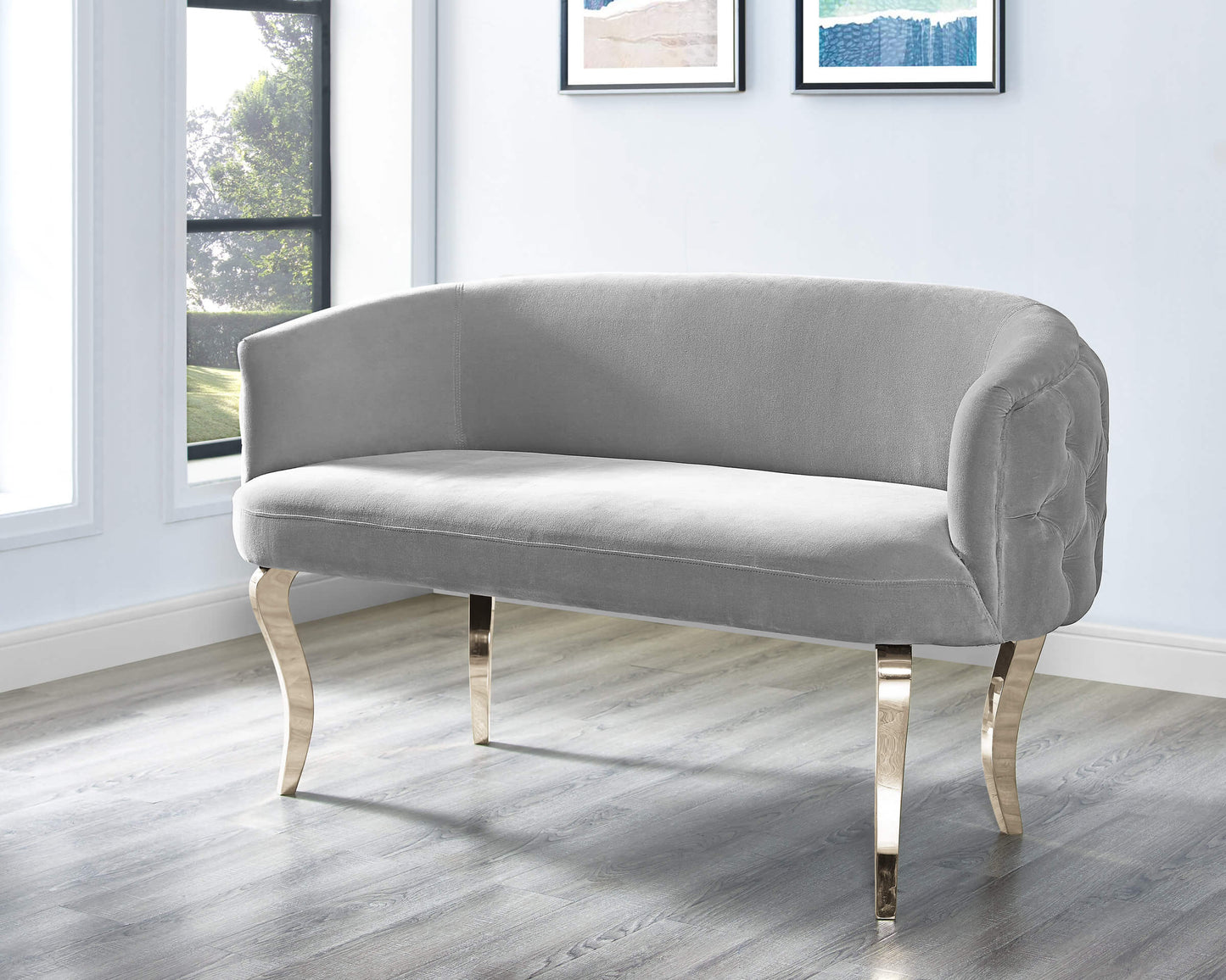 Adina Grey Velvet Loveseat with Gold Legs