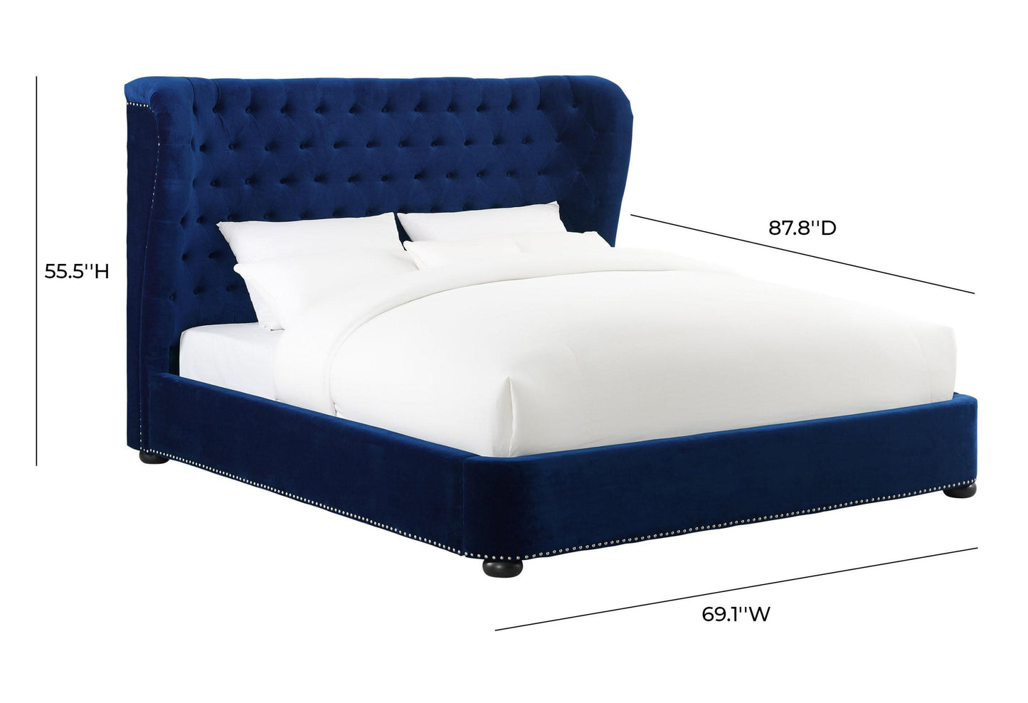 Finley Blue Velvet Bed in Queen