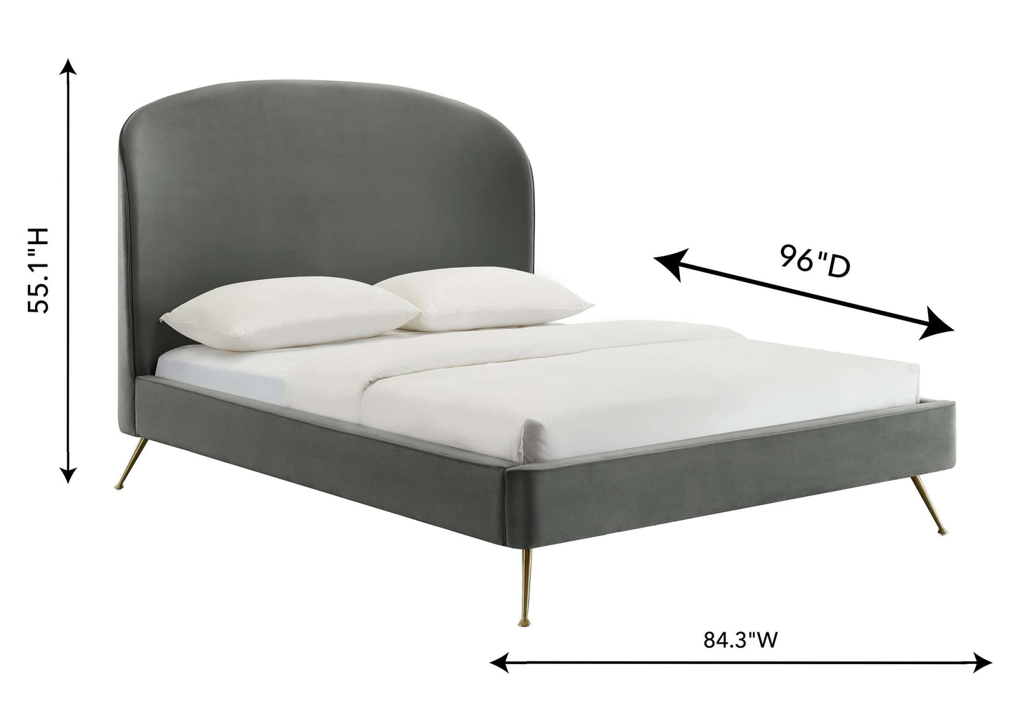 Vivi Grey Velvet Bed in King