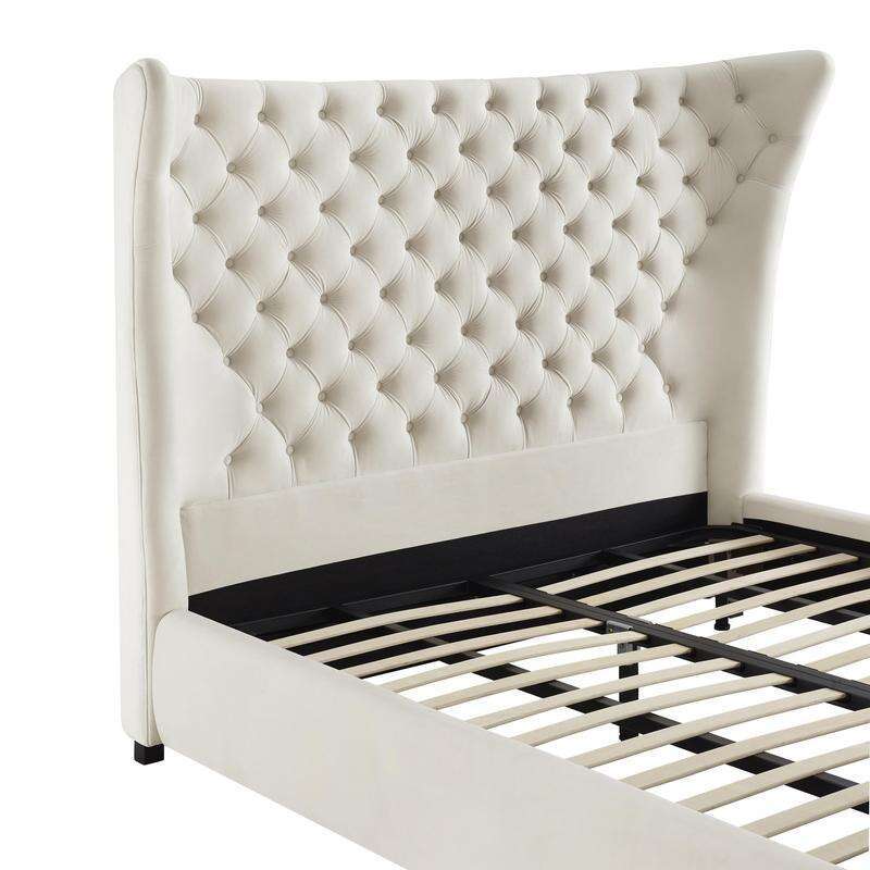 Sassy Cream Velvet Queen Bed