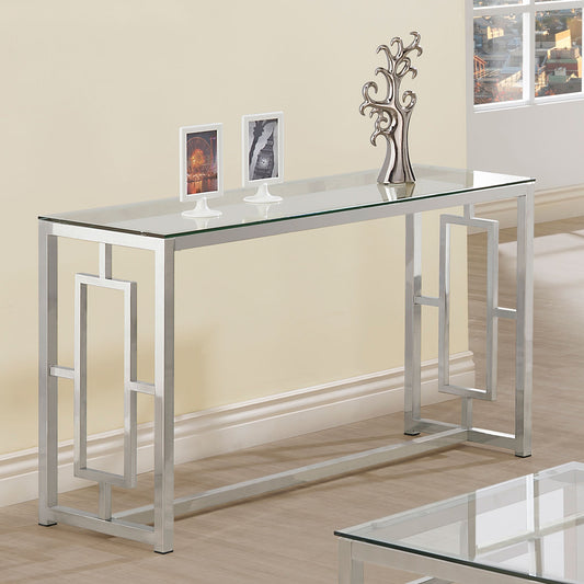 Merced Glass Top Metal Entryway Console Table Nickel