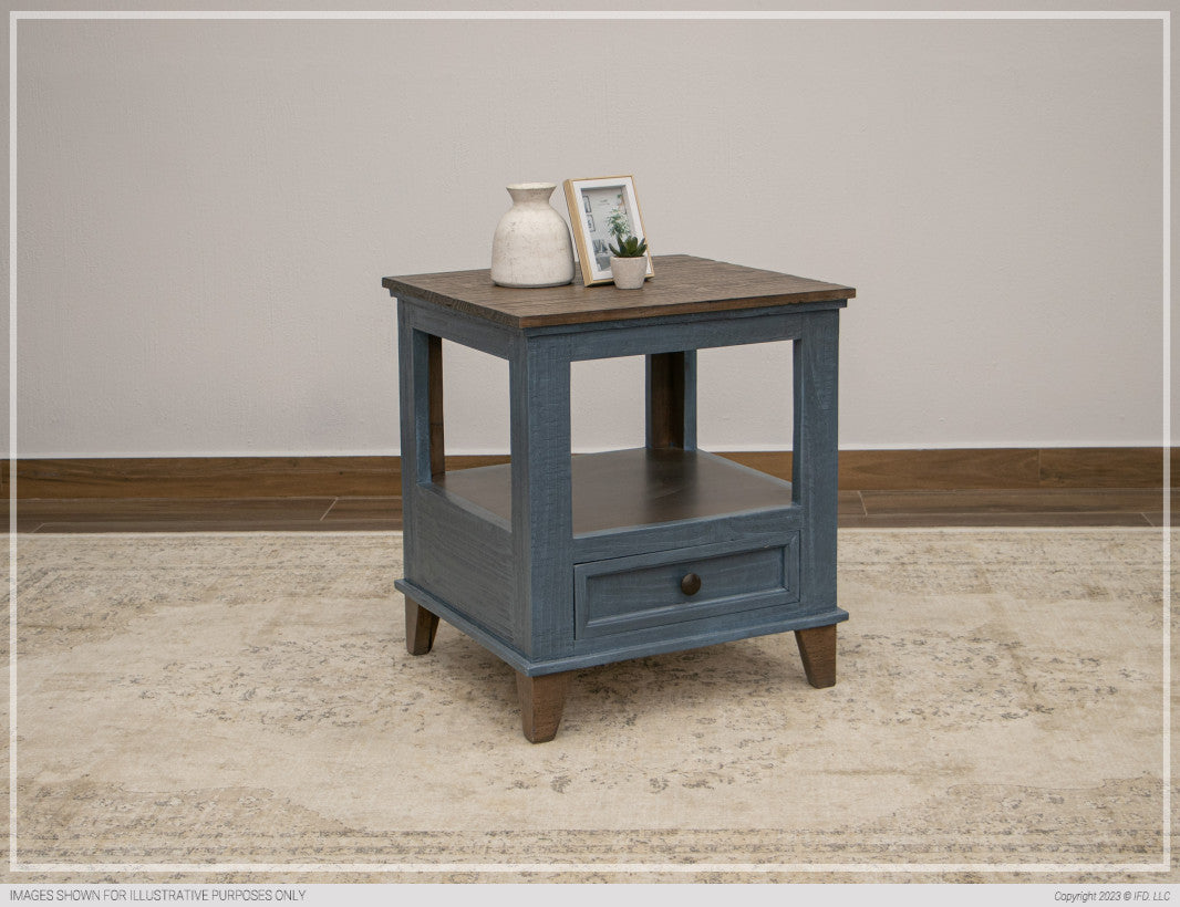 1 Drawer, Chair Side Table Blue