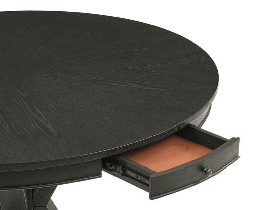 Rylie 48-inch Round Counter Table Top with 4 Drawers, Black Finish