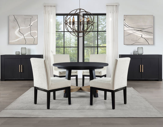 Aubrey 54″ Round Dining Table, Black with Driftwood Stretchers