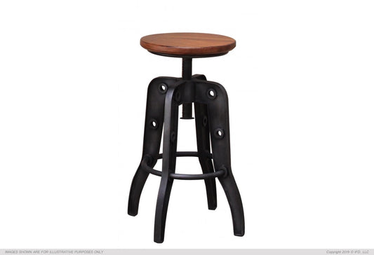 Wooden Round Seat Adjustable 24-30" Swivel Iron Base Barstool