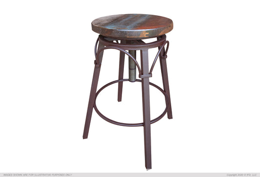 Wooden Multicolor Seat Adjustable 24-30" Swivel Iron Base Barstool