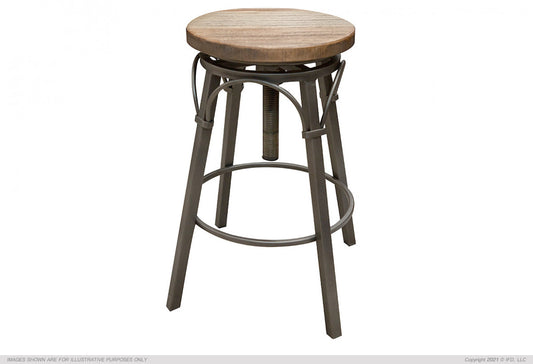 Wooden Round Seat Adjustable 24-30" Swivel Iron Base Stool