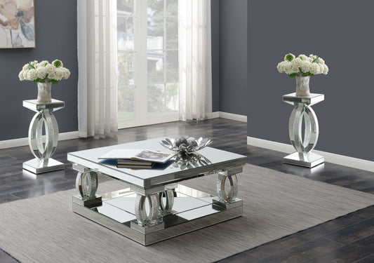 Amalia 3-piece Mirrored Coffee and End Table Set Silver