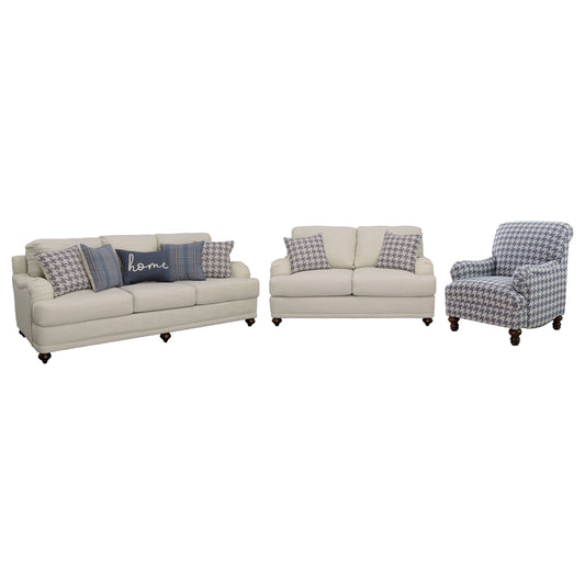 Glenn 3-piece Upholstered Sofa Set Light Grey and Blue