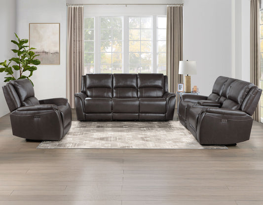 Alexandria 3-Piece Leather Reclining Set – Sofa, Loveseat, Recliner, Chocolate