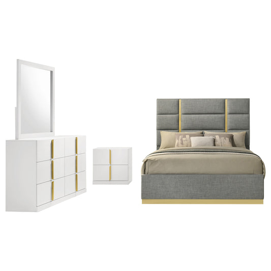 Ines 4-piece Queen Bedroom Set Grey and White High Gloss