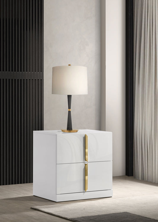 Ines 2-drawer Nightstand Bedside Table White High Gloss