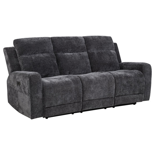 Kennett Chenille Upholstered Power Reclining Sofa Dark Grey