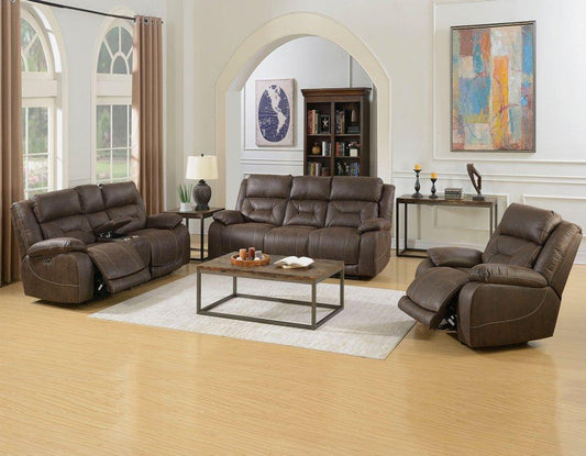 Aria Saddle Brown 3 Piece Dual Power Motion Set(Sofa, Loveseat & Chair)