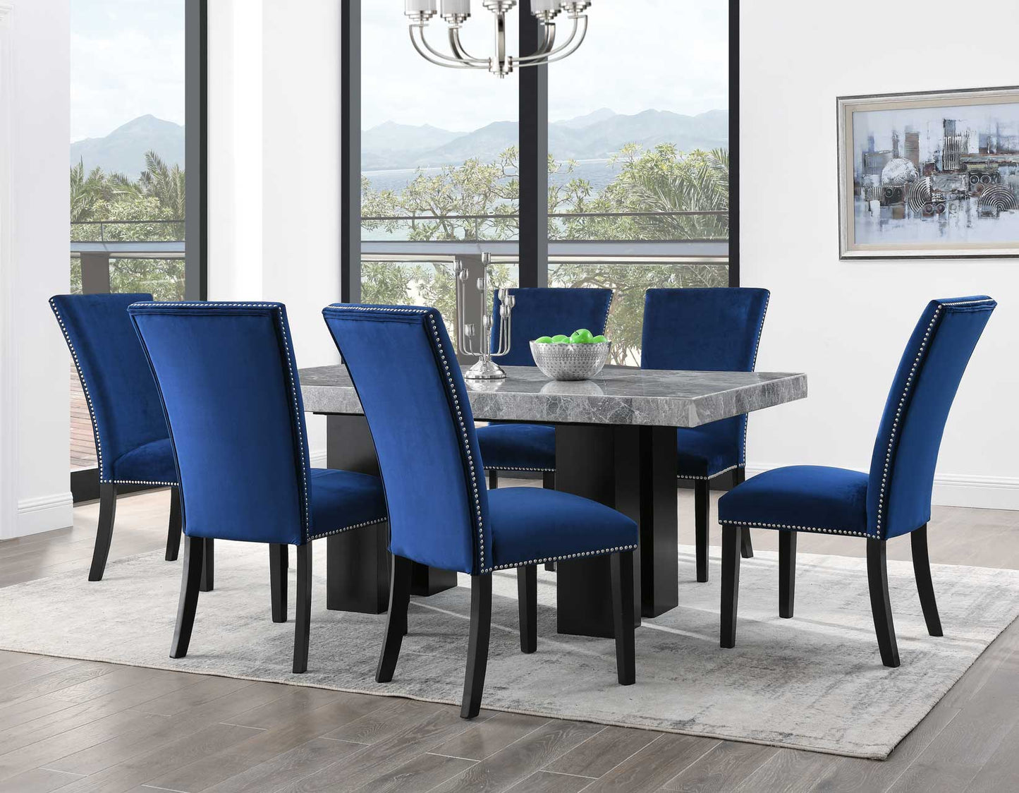 Camila Gray Marble 5-Piece Dining Set (Table & 4 Side Chairs)