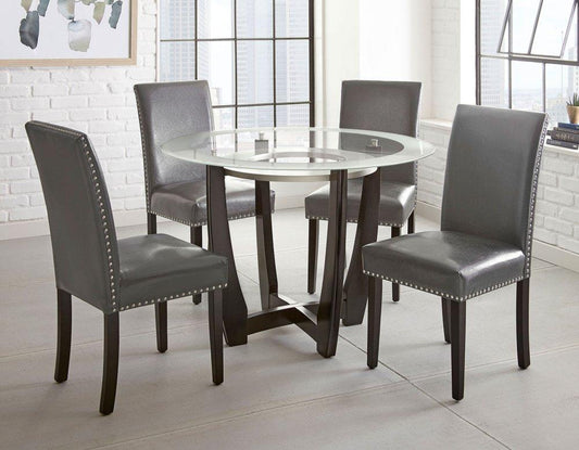 Verano 5 Piece Set(Glass Top Table & 4 Grey Side Chairs)