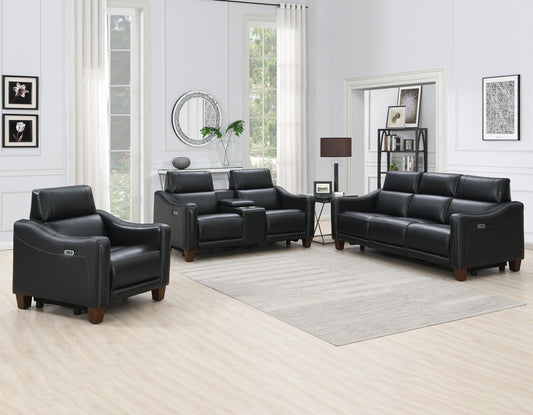 Giorno 3-Piece Leather Reclining Upholstery Set, Midnight (Sofa, Loveseat and Recliner)