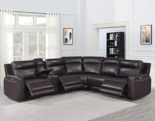 Doncella Dual-Power Leather 6-Piece Sectional (LAFR,RAFR,CN,AC,AR,W)