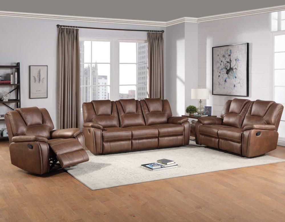 Katrine 3-Piece Manual Motion Set, Brown (Sofa, Loveseat & Chair)