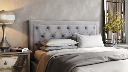 Nacht Queen Headbaord in Grey Velvet