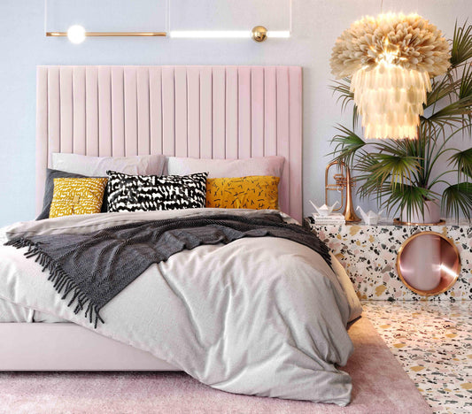 Arabelle Blush Velvet Bed in Queen