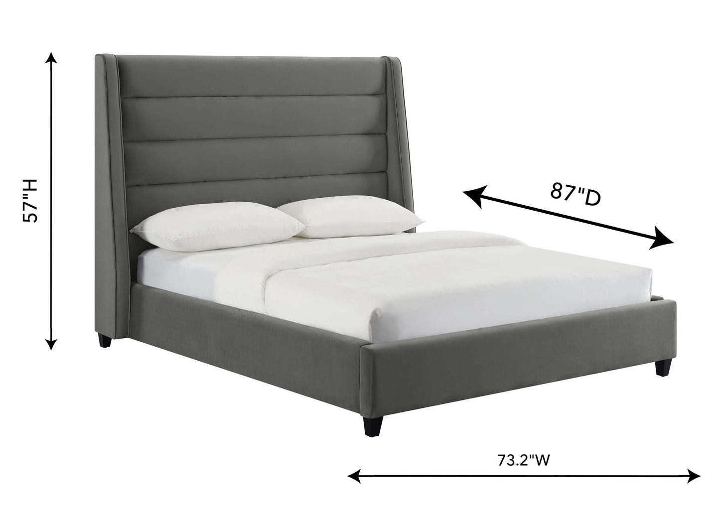 Koah Grey Velvet Bed in Queen