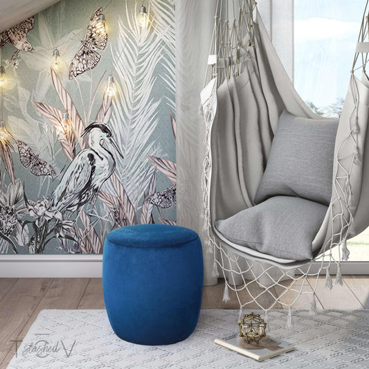 Willow Navy Velvet Ottoman