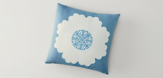 Augusta Blue/Ivory Pillow Cover + Insert