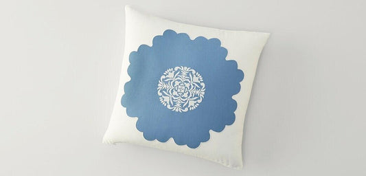 Augusta Ivory+Blue Pillow Cover