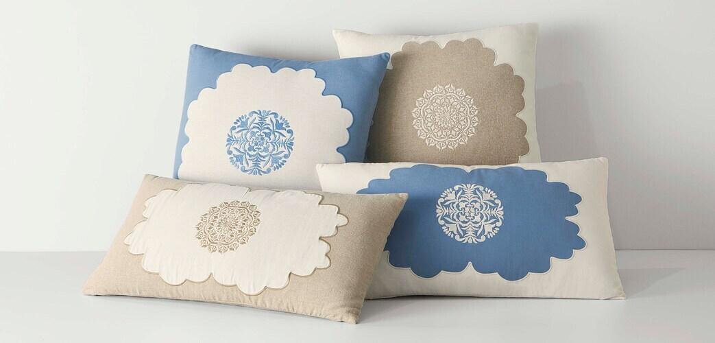 Augusta Ivory+Blue Pillow Cover