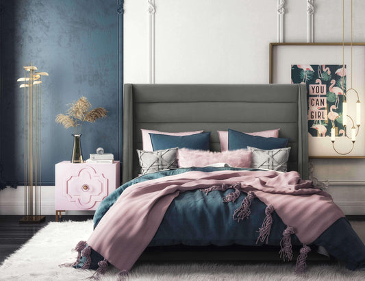 Koah Grey Velvet Bed in Queen
