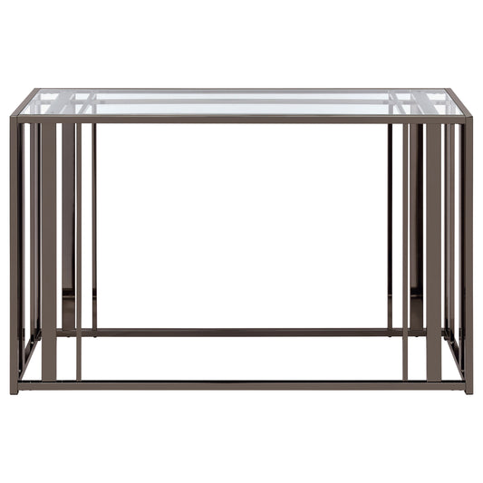 Adri Glass Top Entryway Console Table Black Nickel