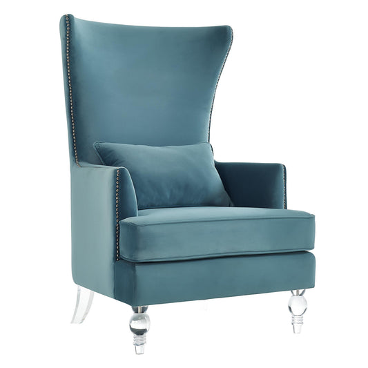 Bristol Sea Blue Velvet Chair with Lucite Legs