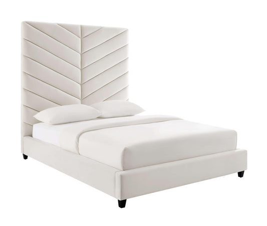 Javan Cream Velvet Bed in Queen
