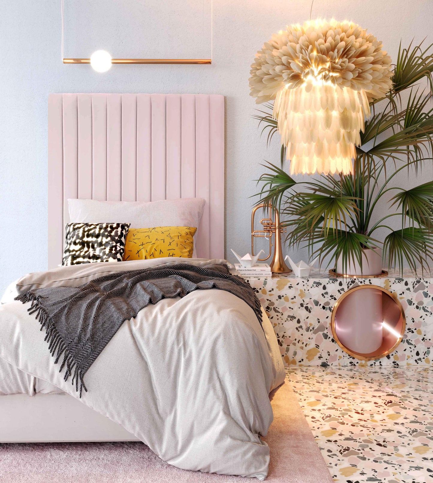 Arabelle Blush Velvet Bed in Twin