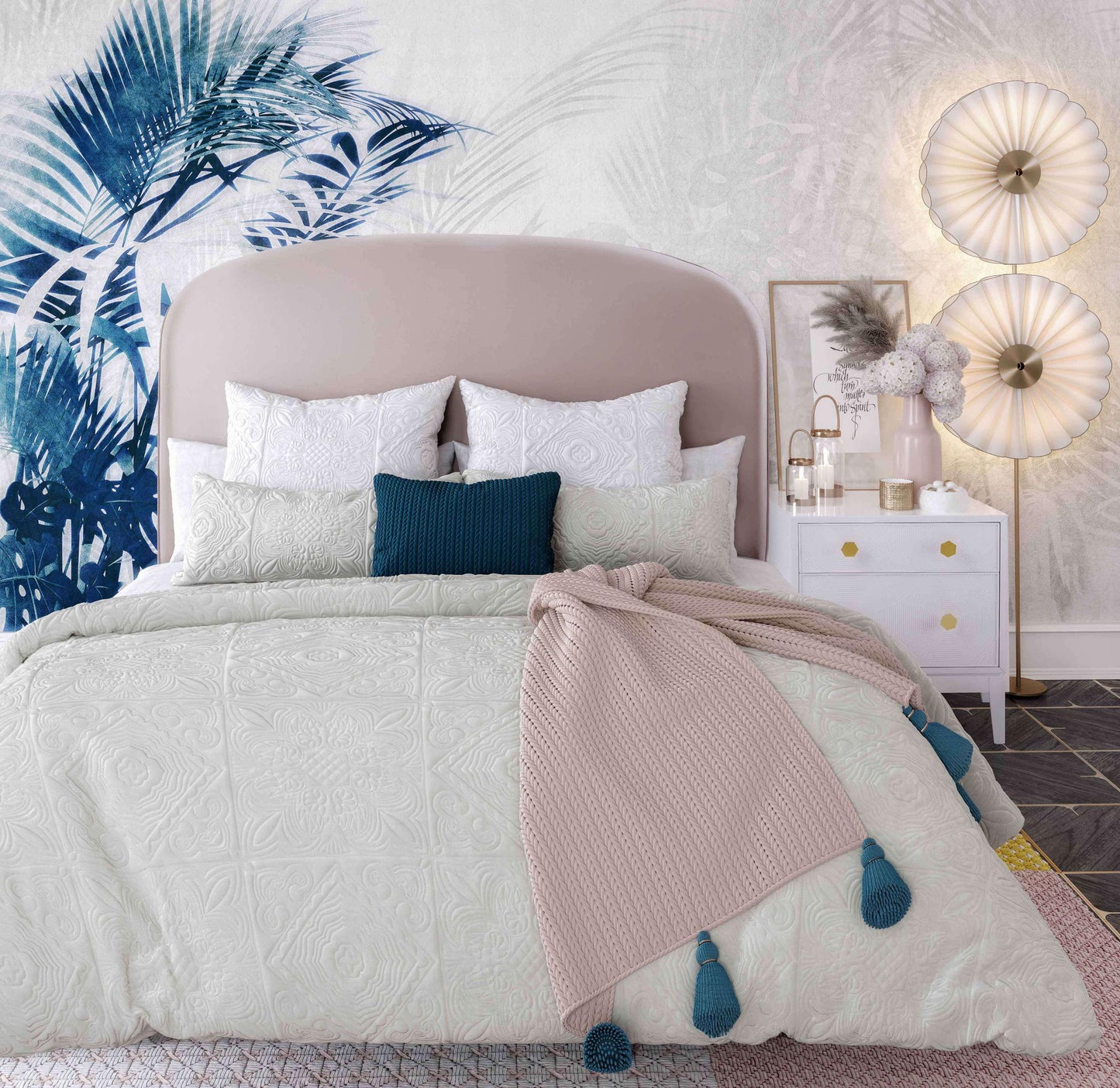 Vivi Blush Velvet Bed in King