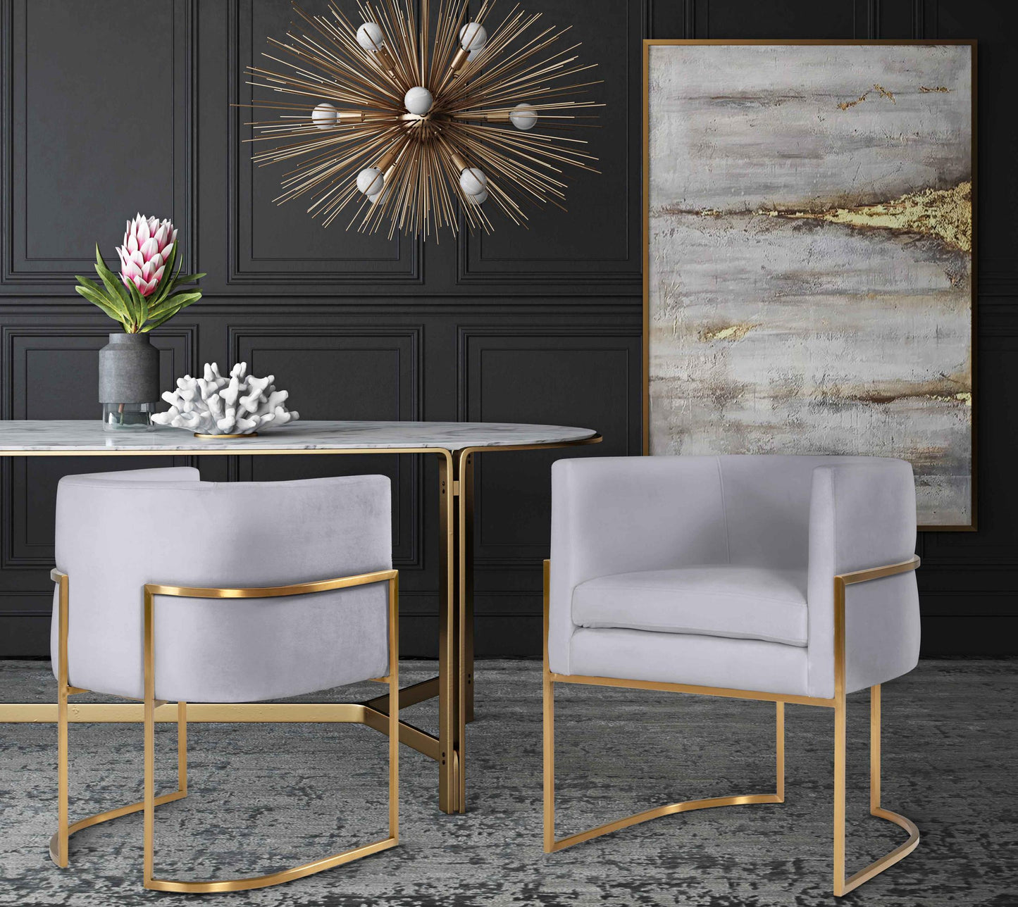 Giselle Grey Velvet Dining Chair - Gold Frame by Inspire Me! Home Decor