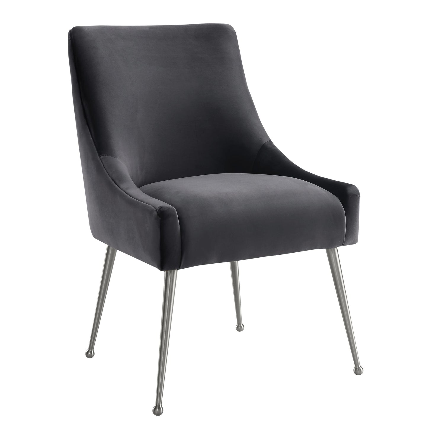 Beatrix Dark Grey Velvet Side Chair - Silver Legs