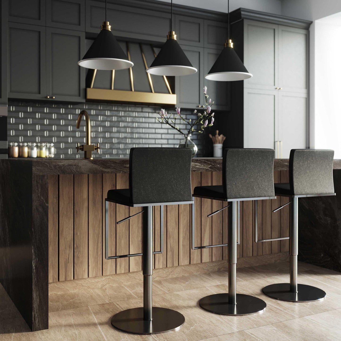 Amalfi Black on Black Steel Barstool