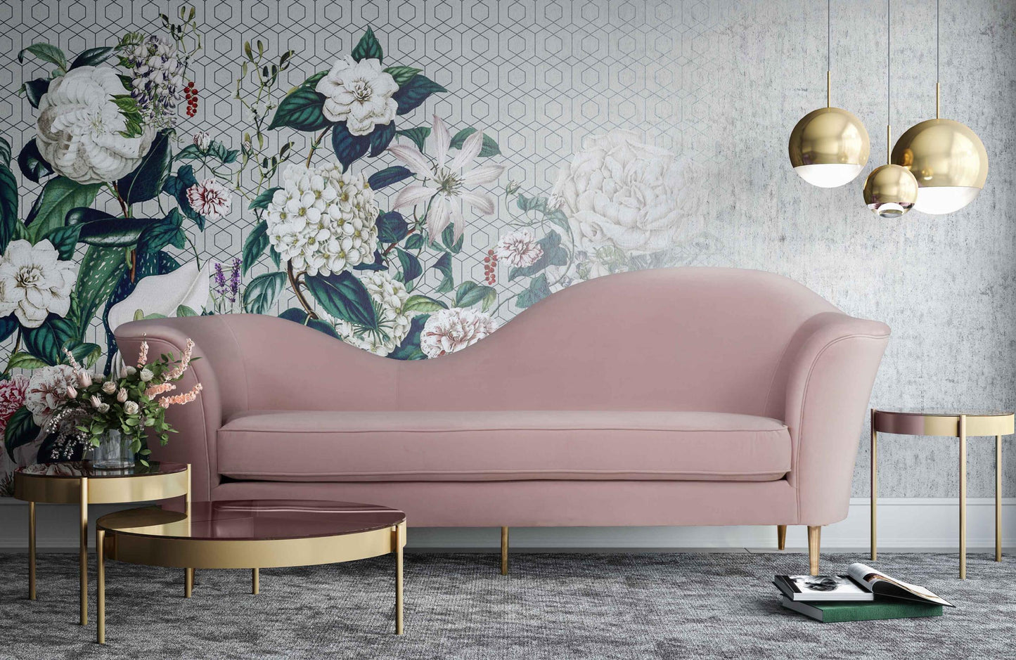 Plato Blush Velvet Sofa