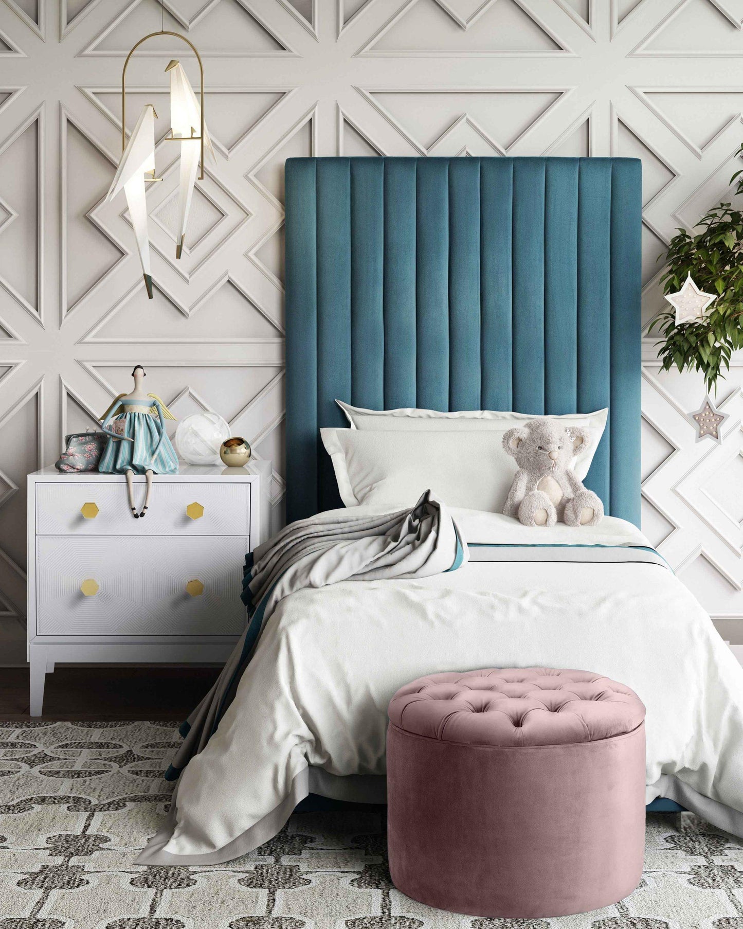 Queen Blush Velvet Storage Ottoman