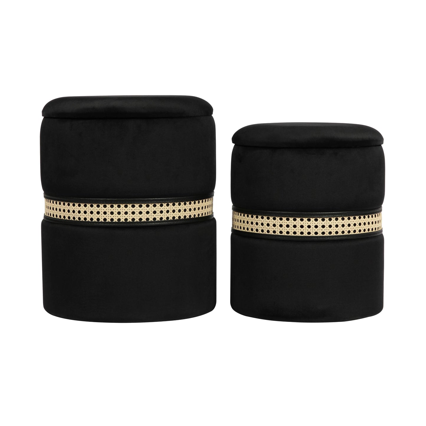 Alani Black Velvet Nesting Ottomans - Set of 2