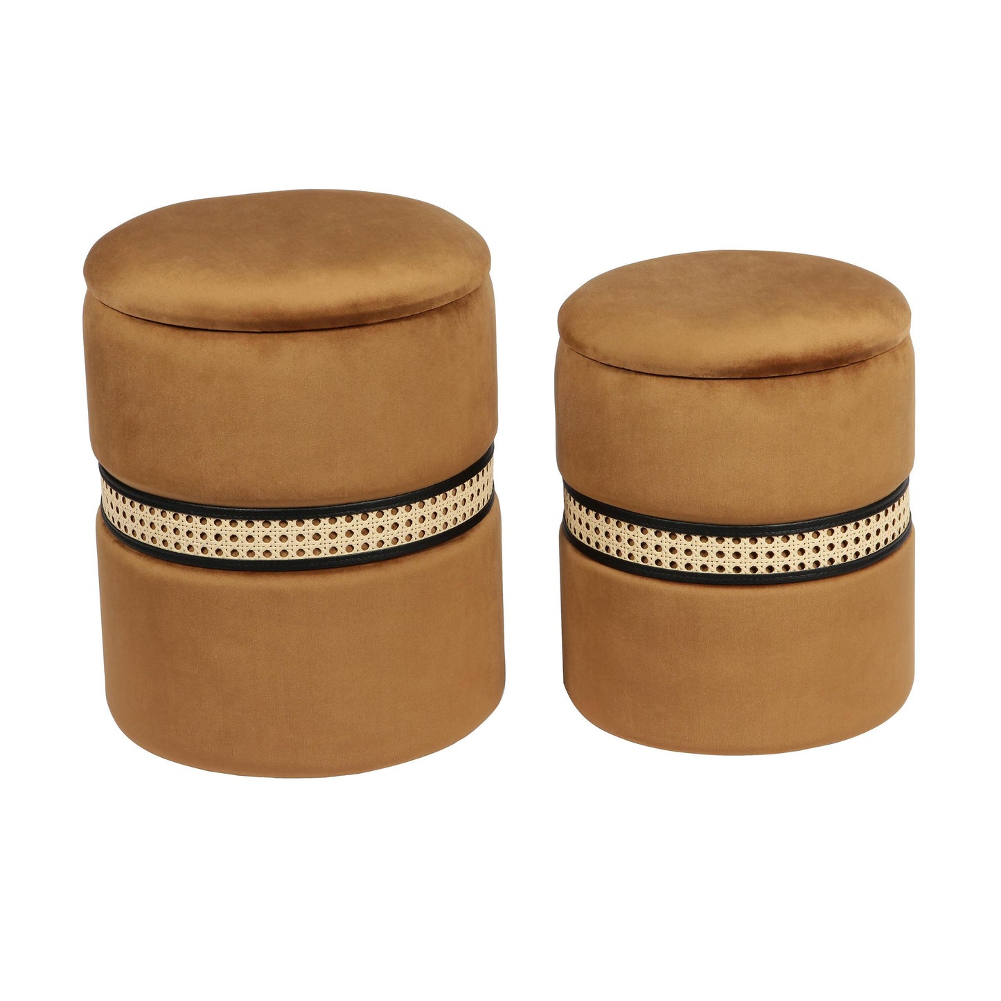 Alani Cognac Velvet Nesting Ottomans - Set of 2