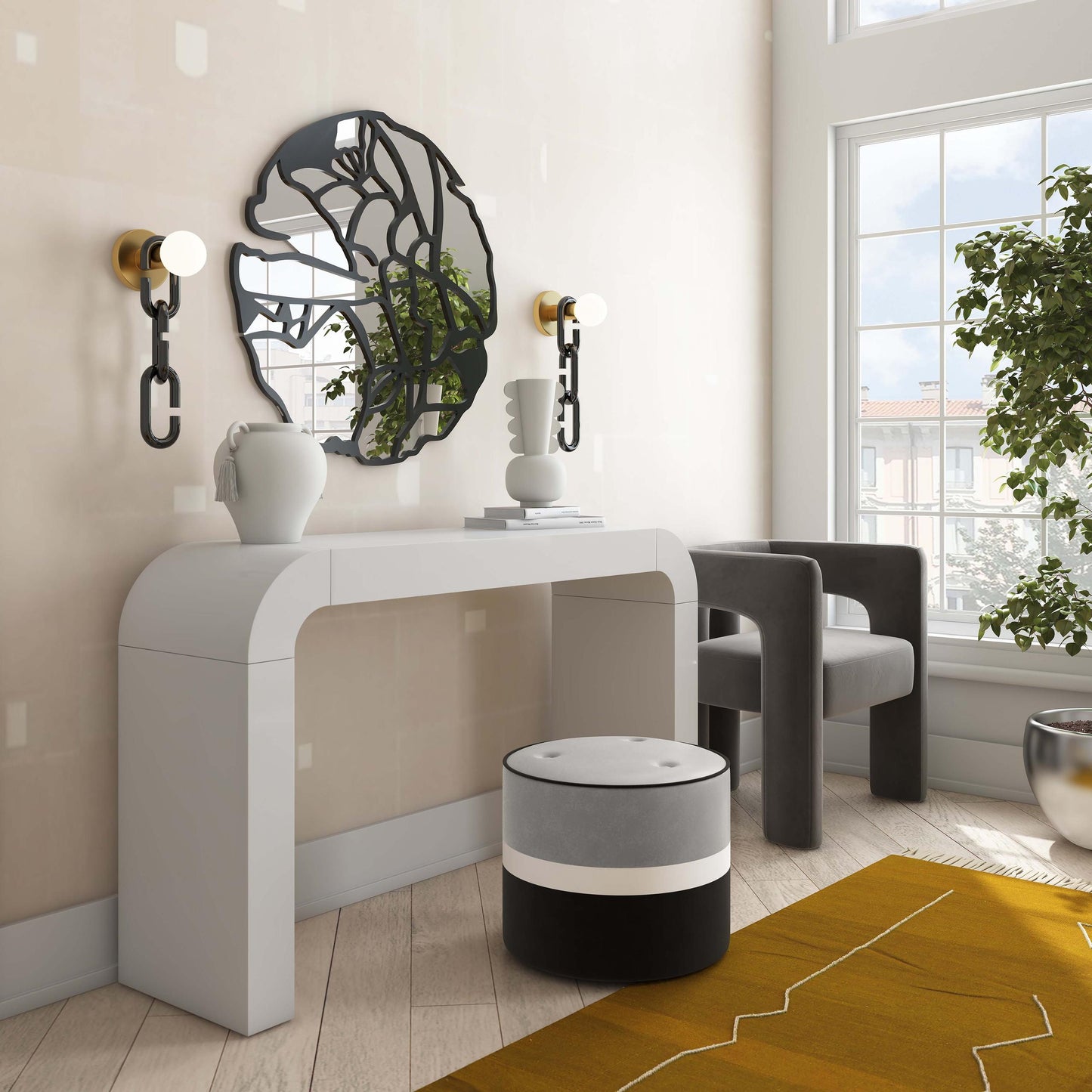 Klondike Grey & Black Velvet Ottoman