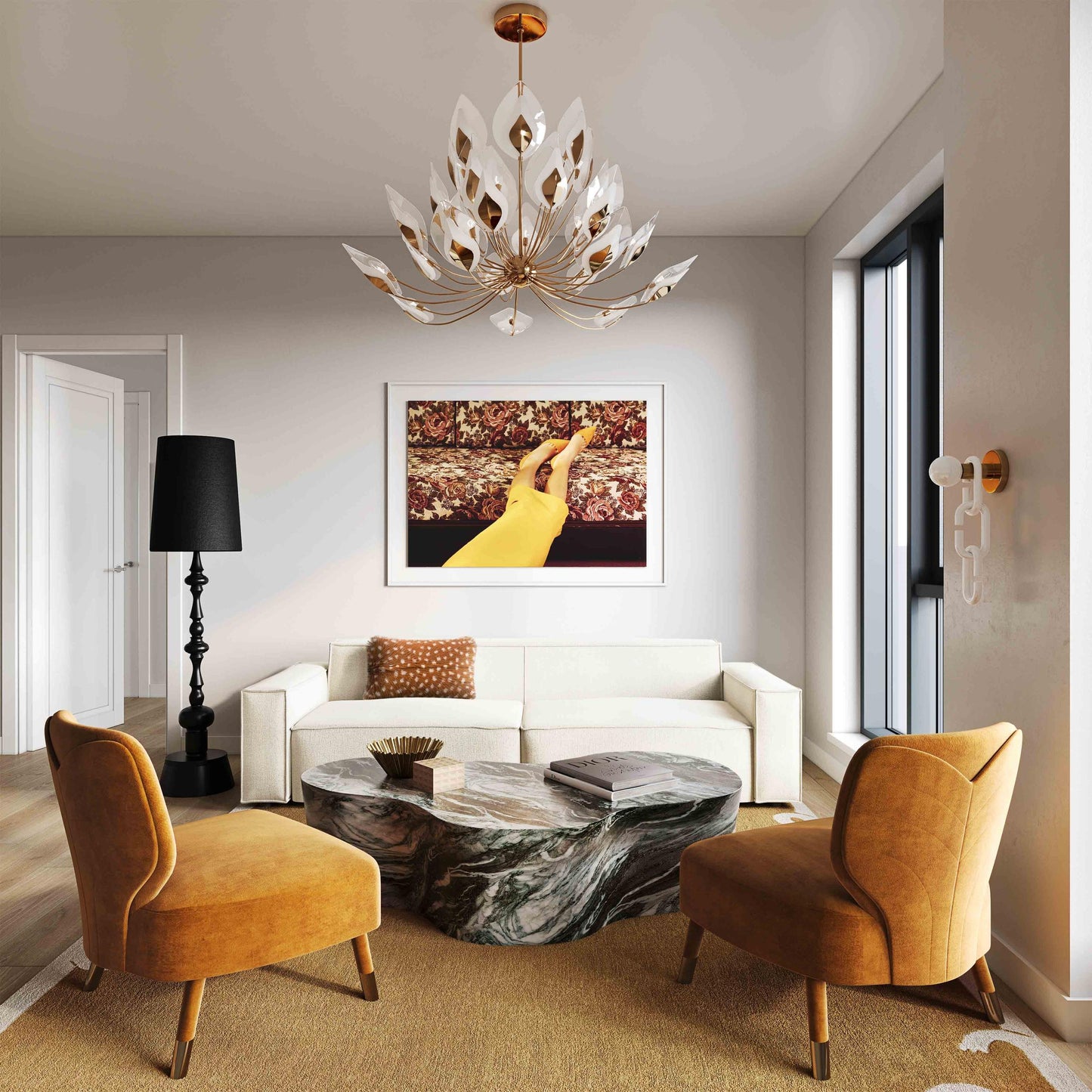 Athena Turmeric Yellow Velvet Accent Chair