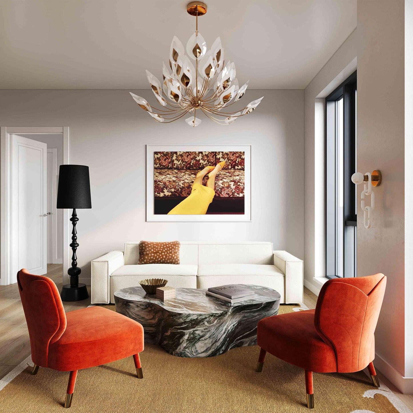 Athena Autumn Orange Velvet Accent Chair