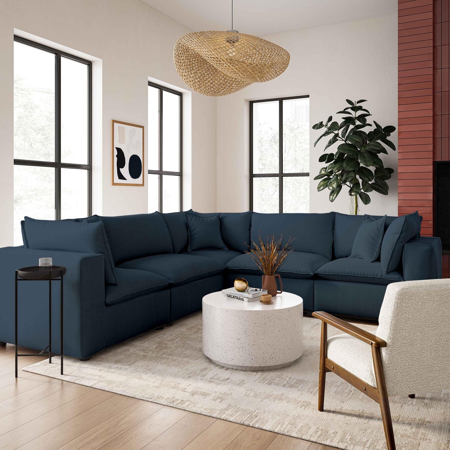 Cali Navy Modular 5 Piece L-Sectional