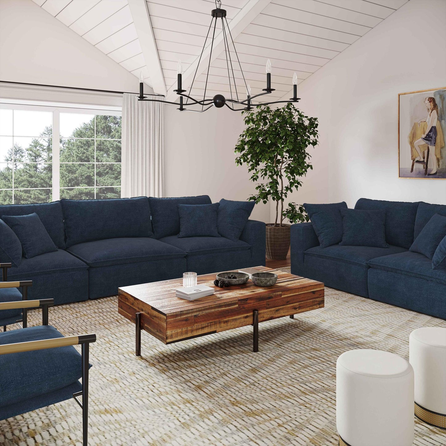 Cali Navy Modular 2 Piece Loveseat