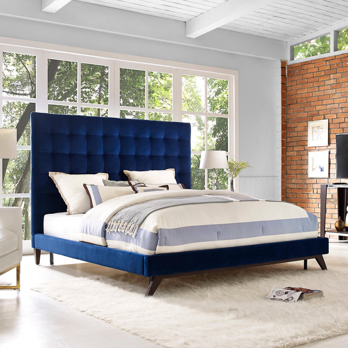 Eden Navy Velvet Bed in King